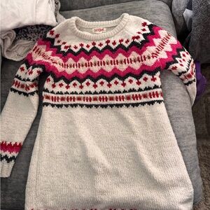 Cozy Fair Isle Sweater Dress - Pink and White